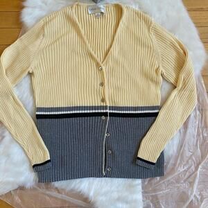 Casual Corner Two-Tone Ribbed Button-Up Cardigan Sweater Size Medium